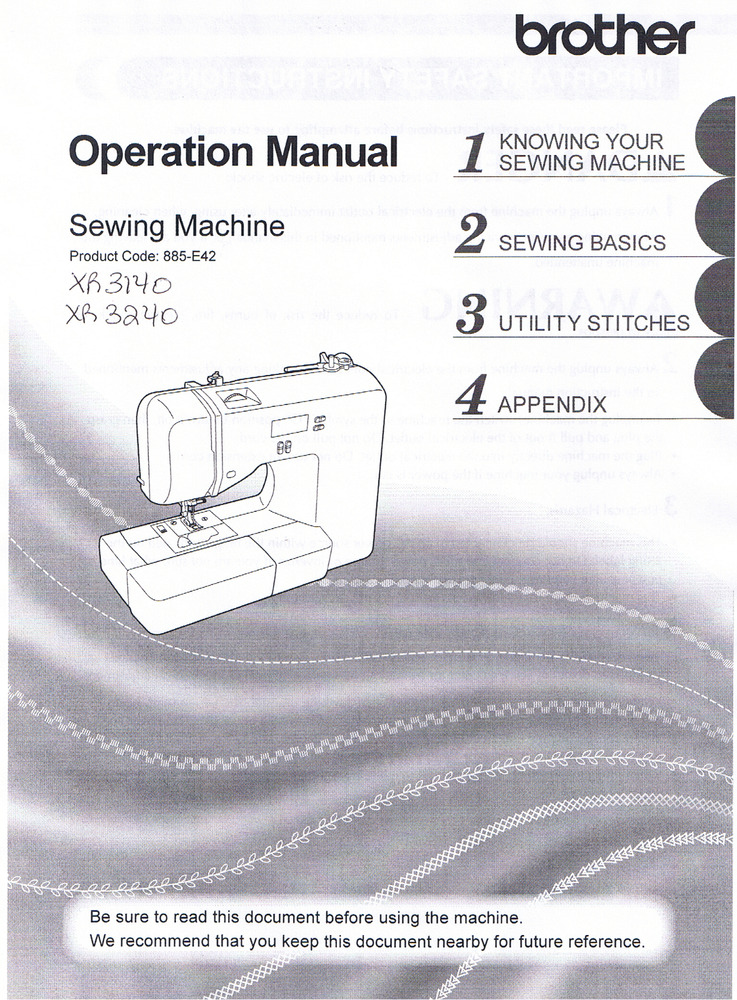 User Manual For Brother Xl-3100 Sewing Machine